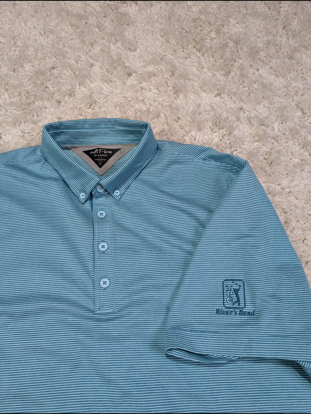 adidas Light Blue Striped Button-Down Polo